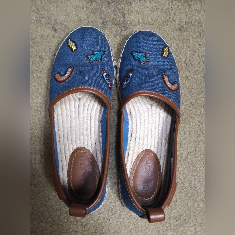 Coach Women’s Espadrille Flats Denim Embroidered Rainbow Rocket Retro Size 6B - Picture 3 of 13